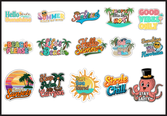 Download Summer Sticker Bundle, Beach Stickers - Summer Collection