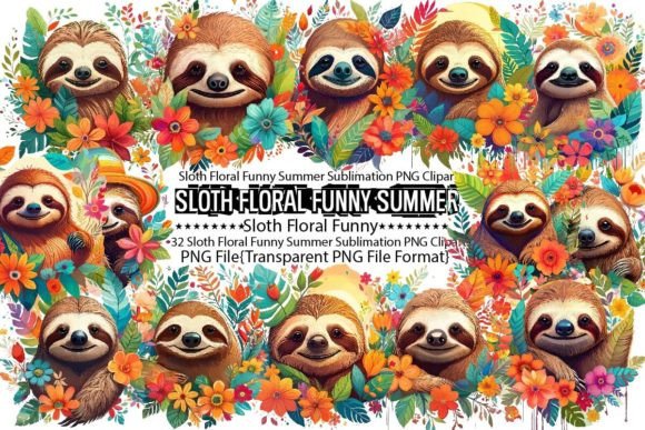 Download Sloth Floral Funny Summer Sublimation - Summer Collection