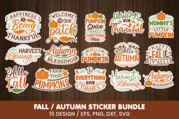 Download Fall/Autumn Sticker Bundle ,15 Design - Autumn sticker Collection