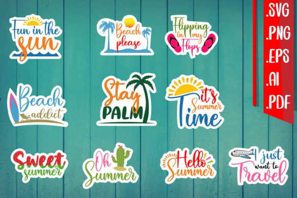 Download Summer Sticker Bundle| 10 Designs - Summer Collection