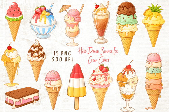 Download Hand Drawn Summer Ice Cream Clipart PNG - Summer Collection