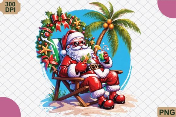 Download Santa Claus Tropical Drink Summer PNG - Summer Collection