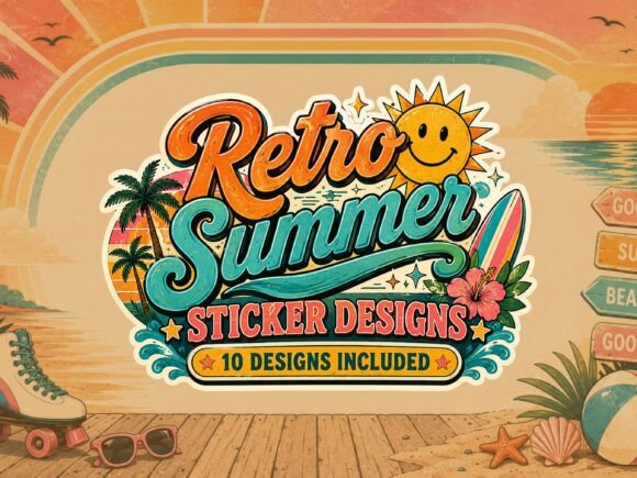 Download 10x Retro Summer Sticker Bundle - Summer Collection