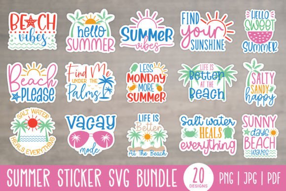Download Summer Printable Stickers Bundle - Summer Collection
