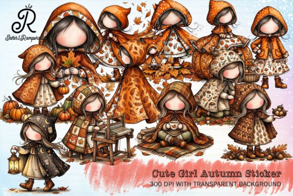Download Cute Girl Autumn Sticker Clipart - Autumn sticker Collection