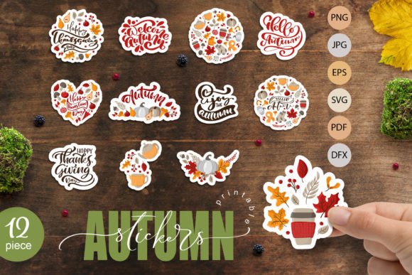 Download 12 Cutting Autumn Stickers Pack - Autumn sticker Collection